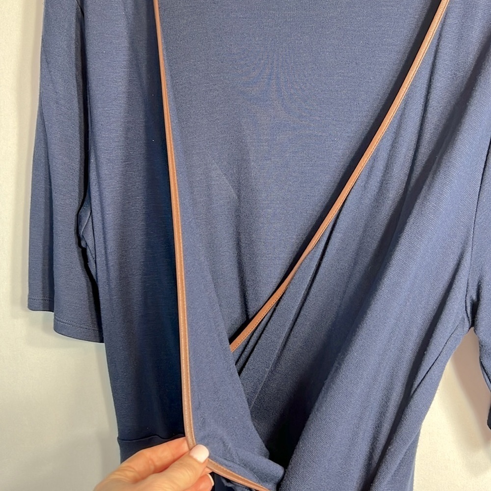 Lauren Ralph Lauren Elbow Sleeve Faux Wrap Navy Dress size XL - Picture 5 of 11